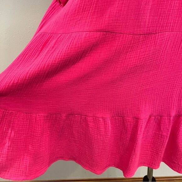 Vibrant Pink Short Sleeve scoop neck oversized Dress - Picture 4 of 12